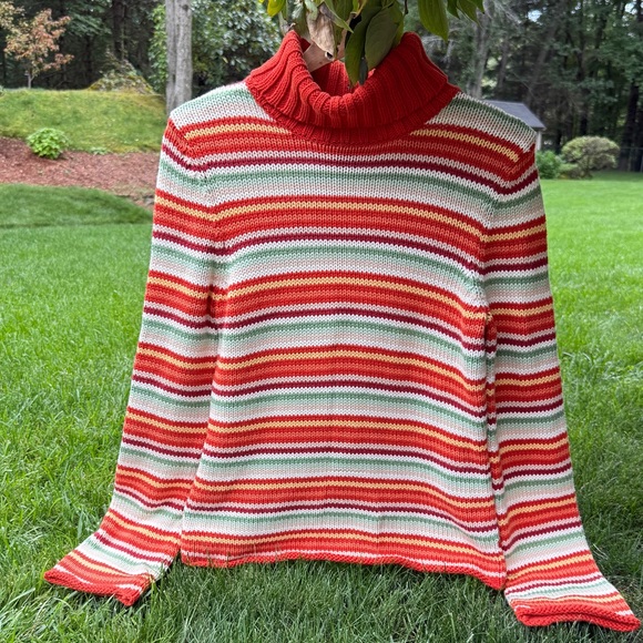 VTG American Eagle Outfitters Multicolor Striped Turtleneck Sweater size L - Picture 1 of 9